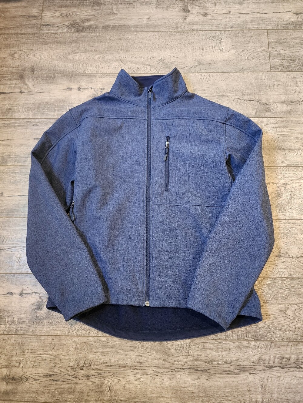 Kirkland Signature Men Jacket Softshell Size L Full-Zip Blue Pockets Fleece-Line